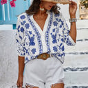 White Medium Love Kuza Cobalt Bloom Blouse