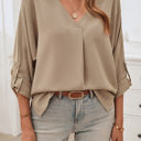 Khaki Small Love Kuza Velvetine V Blouse