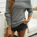 Gray Small Love Kuza Chic Foldover Knit Top