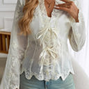 White Small Love Kuza Ruffled Romance Lace Blouse