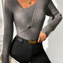 Charcoal Medium Love Kuza Wrapture Ribbed Knit Top