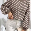 Khaki Large Love Kuza Striped Haven Knit Pullover Sweater