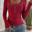 Wine Small Love Kuza Lace Elegance Ribbed Top