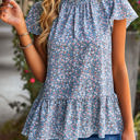 Light Blue Medium Love Kuza Bloom Ruffle Charm Blouse