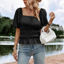 Black Medium Love Kuza Ruffle Charm Peasant Top
