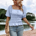 Light Blue Medium Love Kuza Ruffle Charm Peasant Top
