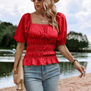 Red Medium Love Kuza Ruffle Charm Peasant Top
