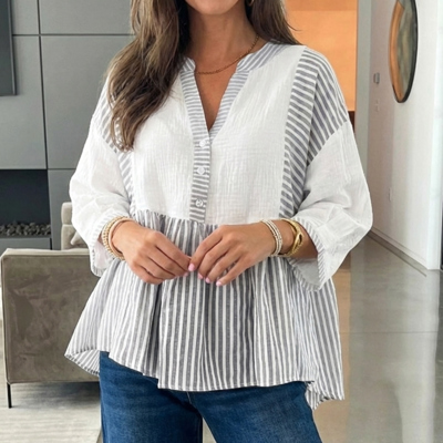 - Harbor Light Striped Peplum Blouse