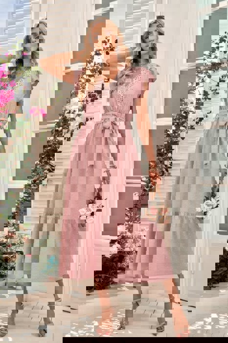 SALE!  Last Piece - Size XL only - Love Kuza Lace Neck Tiered Midi Dress