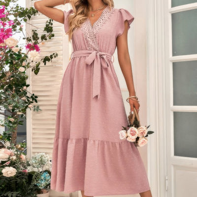 SALE!  Last Piece - Size XL only - Love Kuza Lace Neck Tiered Midi Dress