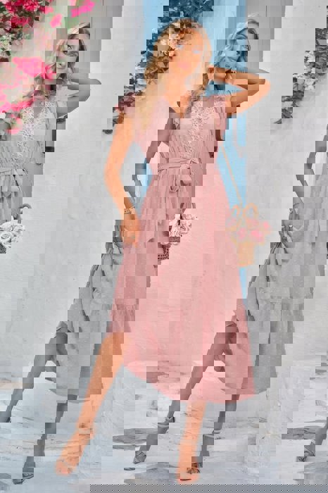 SALE!  Last Piece - Size XL only - Love Kuza Lace Neck Tiered Midi Dress