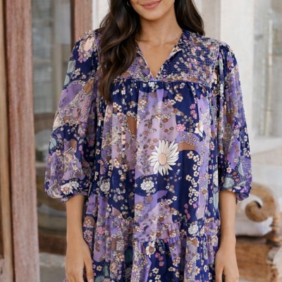 <.>- Moonlit Meadow Smock Dress