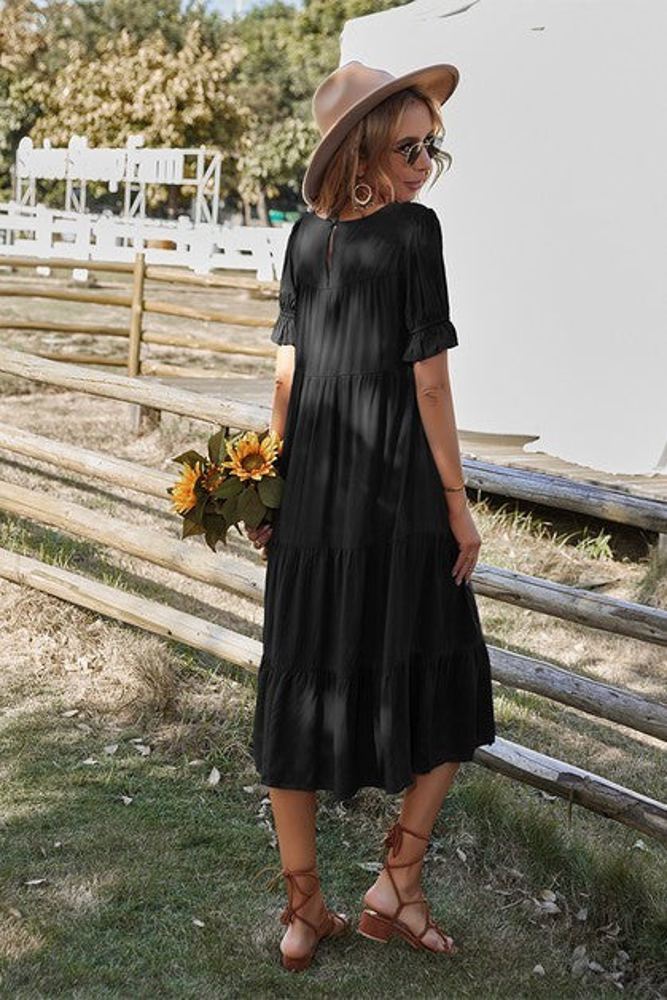 Love Kuza Bell Sleeves Easy Tiered Midi Dress