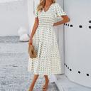  Love Kuza Dotted Smocked Tiered Midi Dress