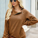 Brown Small Love Kuza Asymmetrical Zipper Neck Sweater