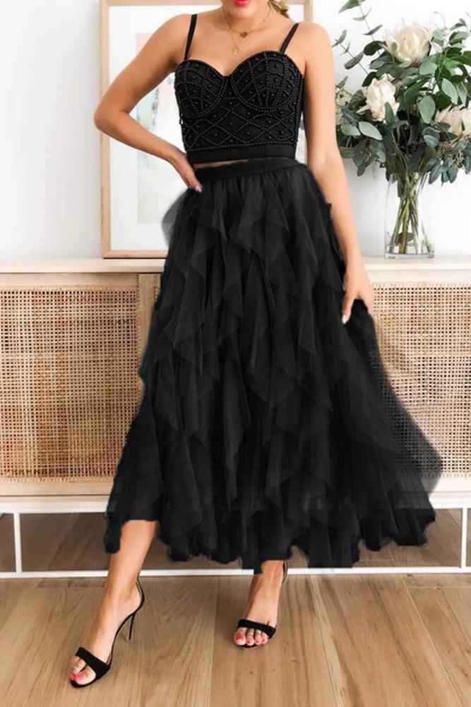 Love Kuza Tulle Tulle Tiered Maxi Skirt