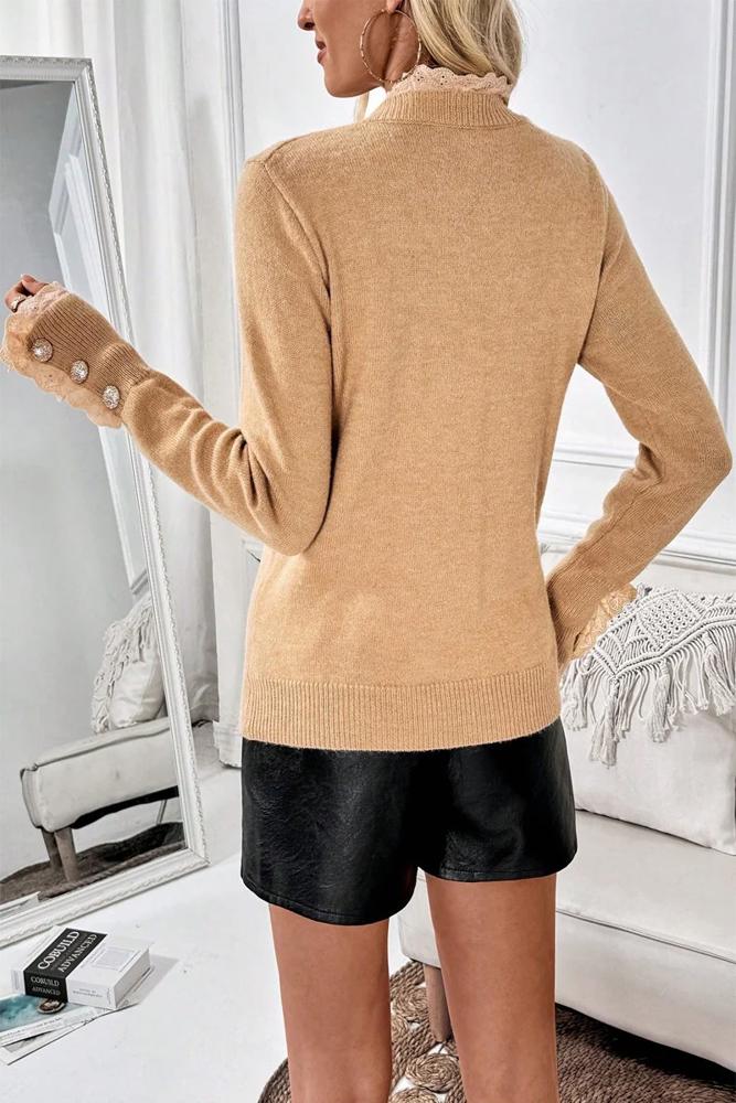 Love Kuza Lace-Trim Cozy Knit Pullover