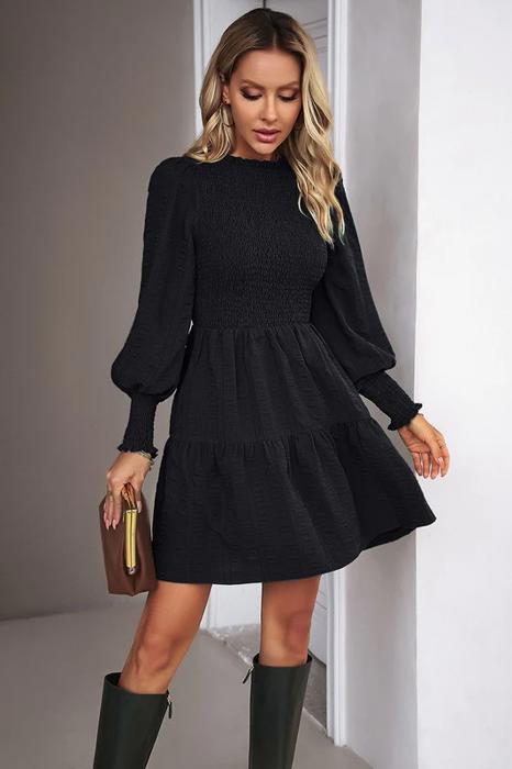 Love Kuza Smocked Long Sleeve Tiered Dress