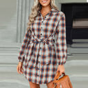  Love Kuza Tie Front Plaid Button Shirt Dress