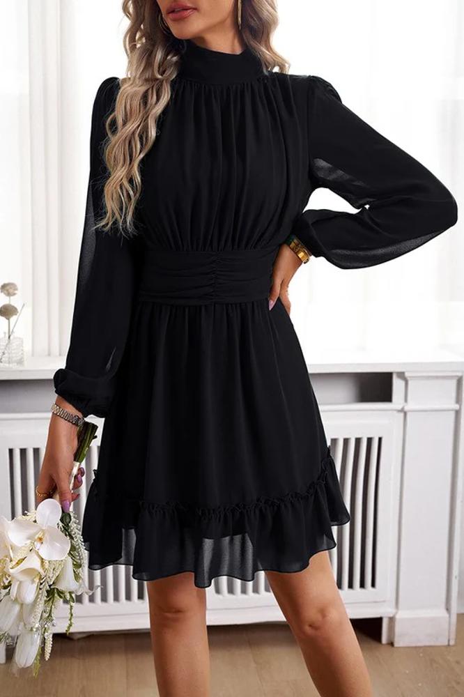 Love Kuza Mock Neck Ruched Belt Dress