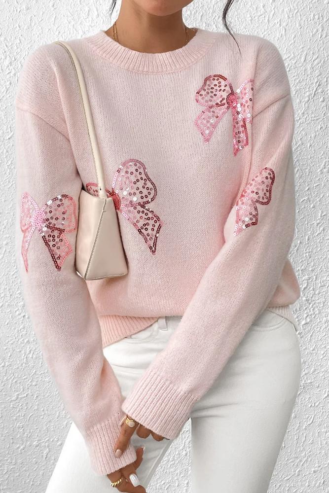 Love Kuza Sequin Bow Bliss Sweater