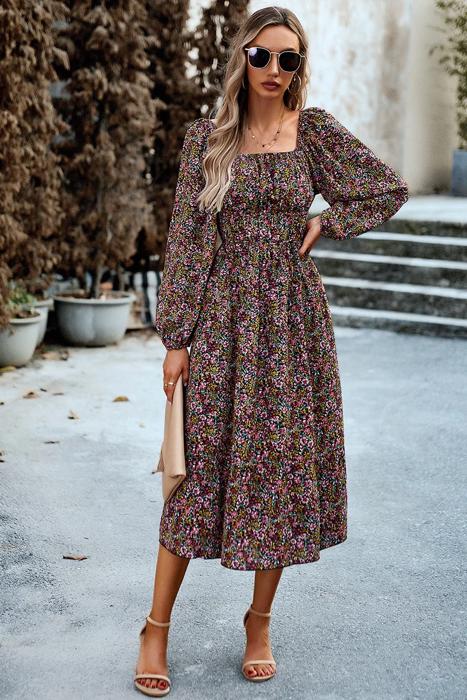 Love Kuza Elegant Flora Midi Dress