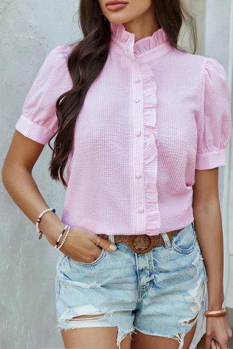 Love Kuza Ruffle Charm Seersucker Blouse