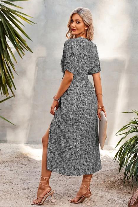 Love Kuza V-Neck Dolman Sleeves Print Maxi Dress