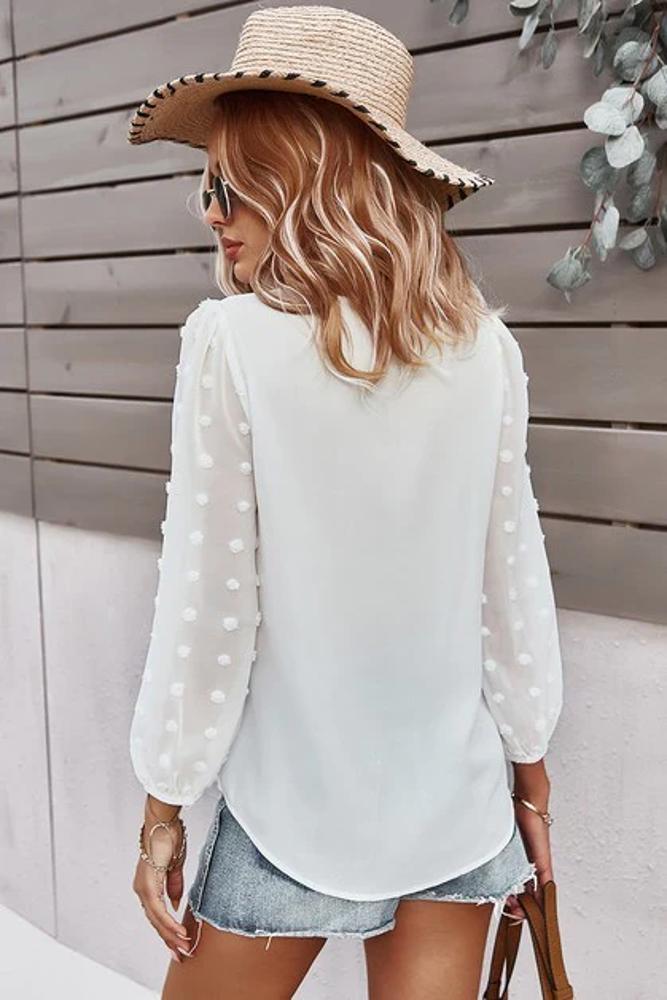 Love Kuza Dotted Sleeves V-Neck Blouse