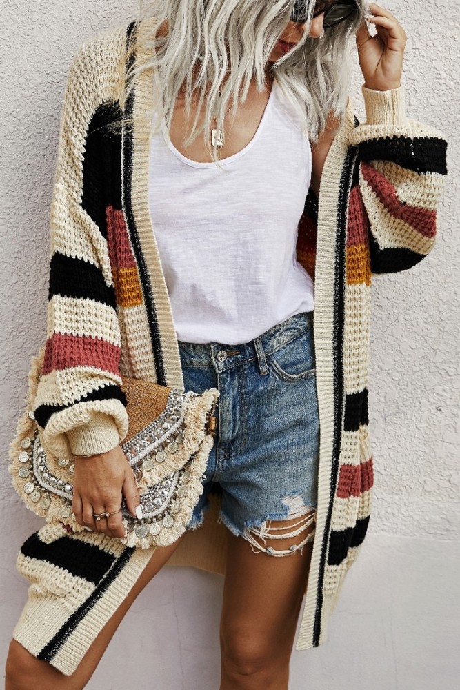 Love Kuza Earthy Striped Chunky Cardigan