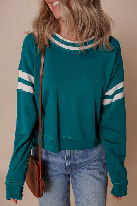 Love Kuza - Evergreen Varsity Stripe Sweatshirt