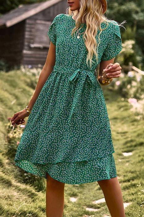 Love Kuza Ditsy Floral Tie Waist Ruffled Dress