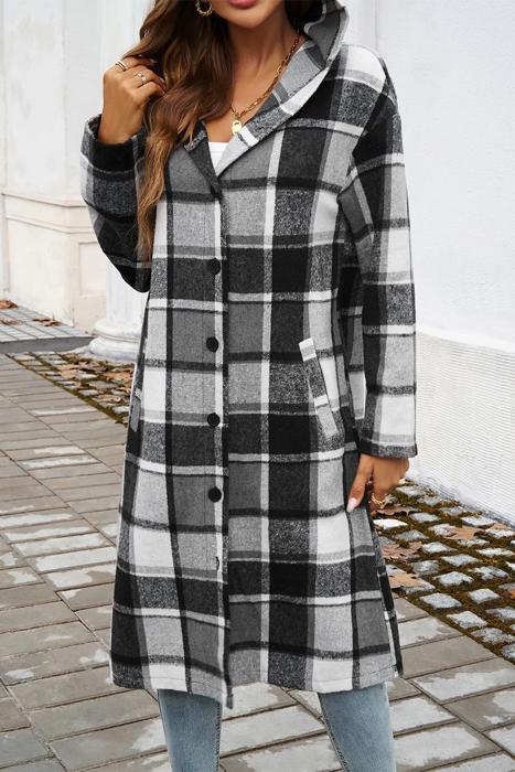 Love Kuza Cool Grey Plaid Trails Hooded Shirt Jacket