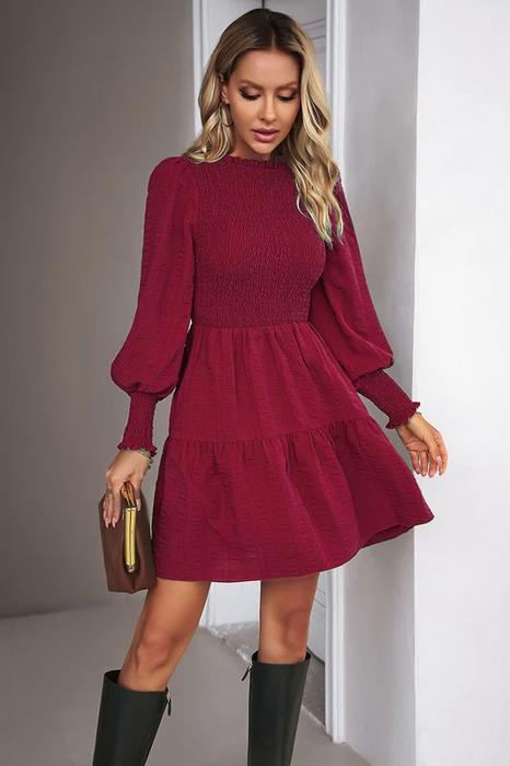 Love Kuza Smocked Long Sleeve Tiered Dress