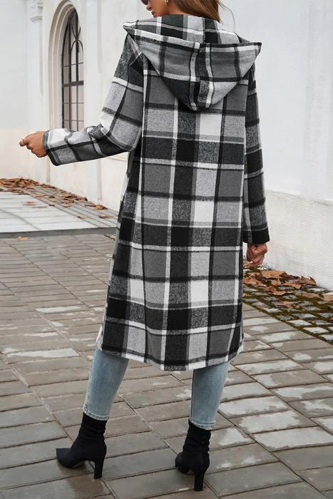 Love Kuza Cool Grey Plaid Trails Hooded Shirt Jacket