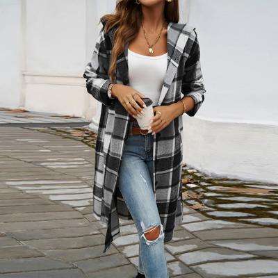 Love Kuza Cool Grey Plaid Trails Hooded Shirt Jacket