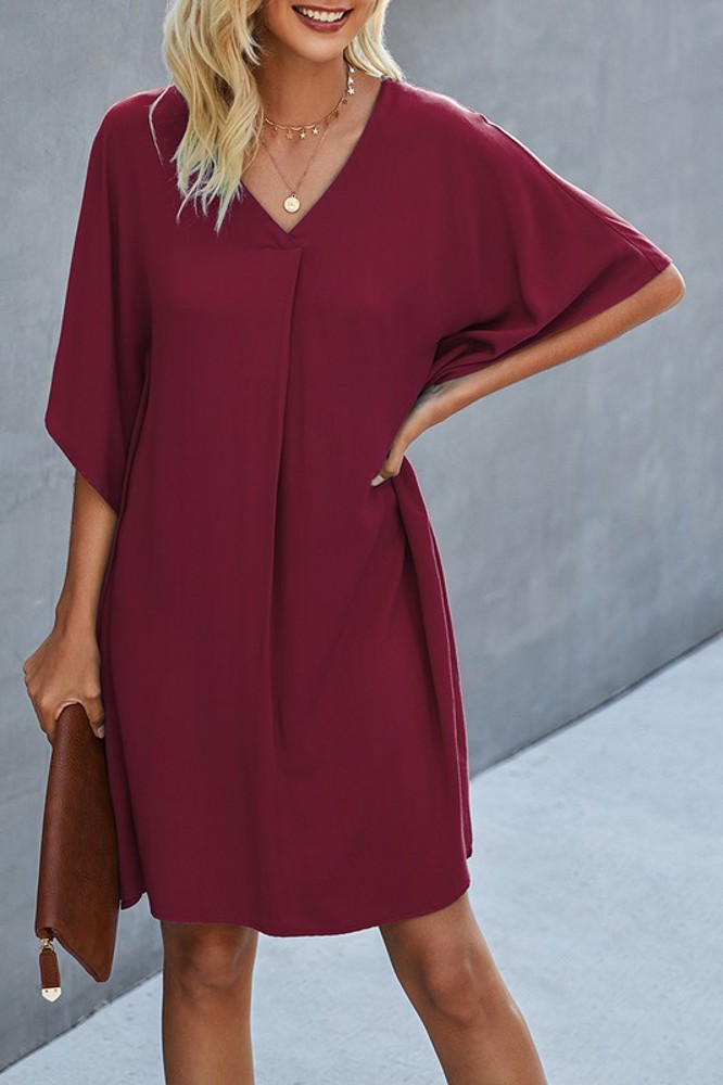 Love Kuza V Neck Dolman Sleeves Dress