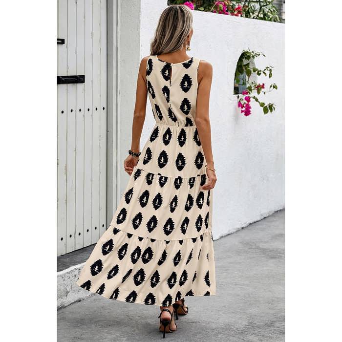 Love Kuza Geo Almond Elegance Maxi Dress