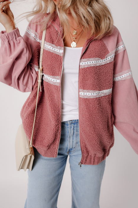 Love Kuza - Rosewood Lace Sherpa Jacket