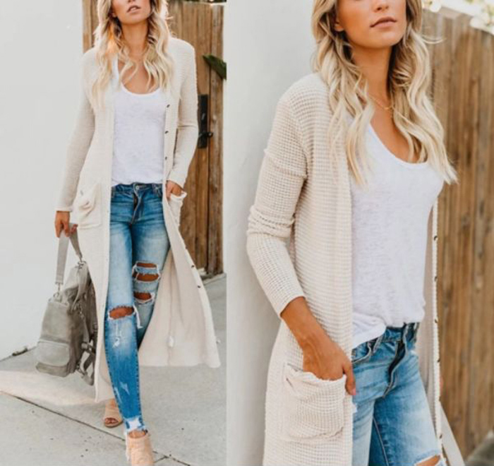 Love Kuza Waffle Drape Cardigan