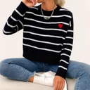  Love Kuza Heart Stripe Crew Neck Sweater