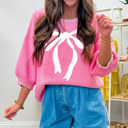  Love Kuza - Magenta Scallop Bow Sweater