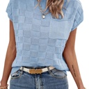  Love Kuza Breezy Check Knit Cap Sleeve Top