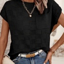  Love Kuza Breezy Check Knit Cap Sleeve Top
