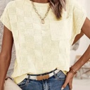  Love Kuza Breezy Check Knit Cap Sleeve Top