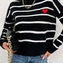 Black Small Love Kuza Heart Stripe Crew Neck Sweater