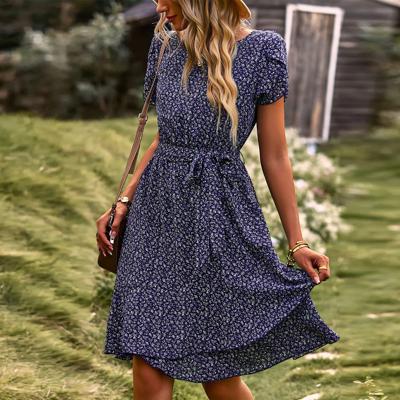 Love Kuza Ditsy Floral Tie Waist Ruffled Dress