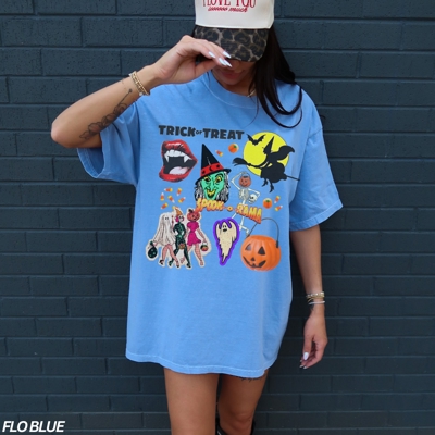 Trick or Treat Halloween Shirt, Retro Vintage Halloween Tee, Comfort Colors Fall Shirt, Spooky Season Tshirt for Women
