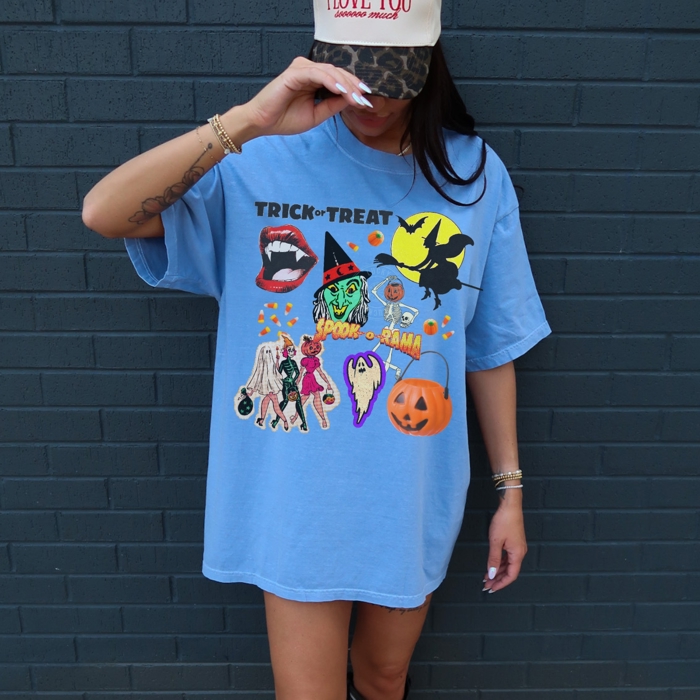Trick or Treat Halloween Shirt, Retro Vintage Halloween Tee, Comfort Colors Fall Shirt, Spooky Season Tshirt for Women