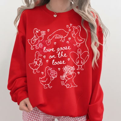 Valentine Goose Sweatshirt, Love Goose on the Loose Sweatshirt, Funny Valentines Day Shirt, Womens Valentine Gift, Love Tshirt, Heart Shirt